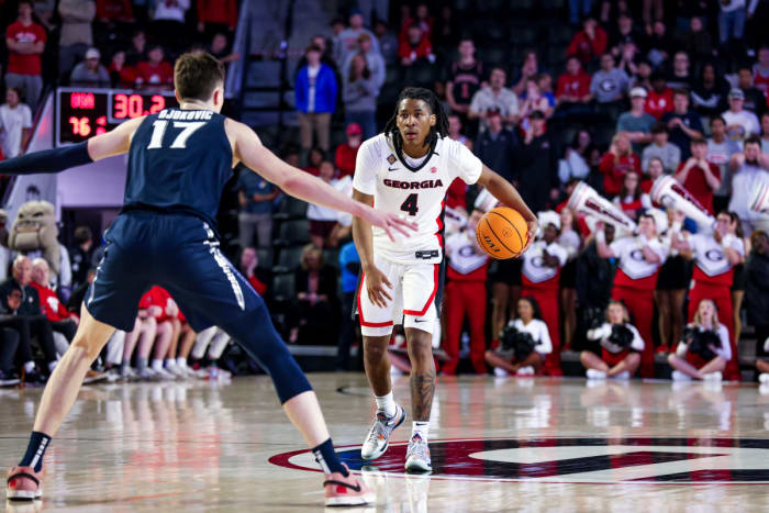 Georgia guard Silas Demary Jr. (4) during Georgia’s game against Xavier at Stegeman Coliseum in Athens, Ga., on Tuesday, Mar. 19, 2024. (Olivia Wilson/UGAAA)